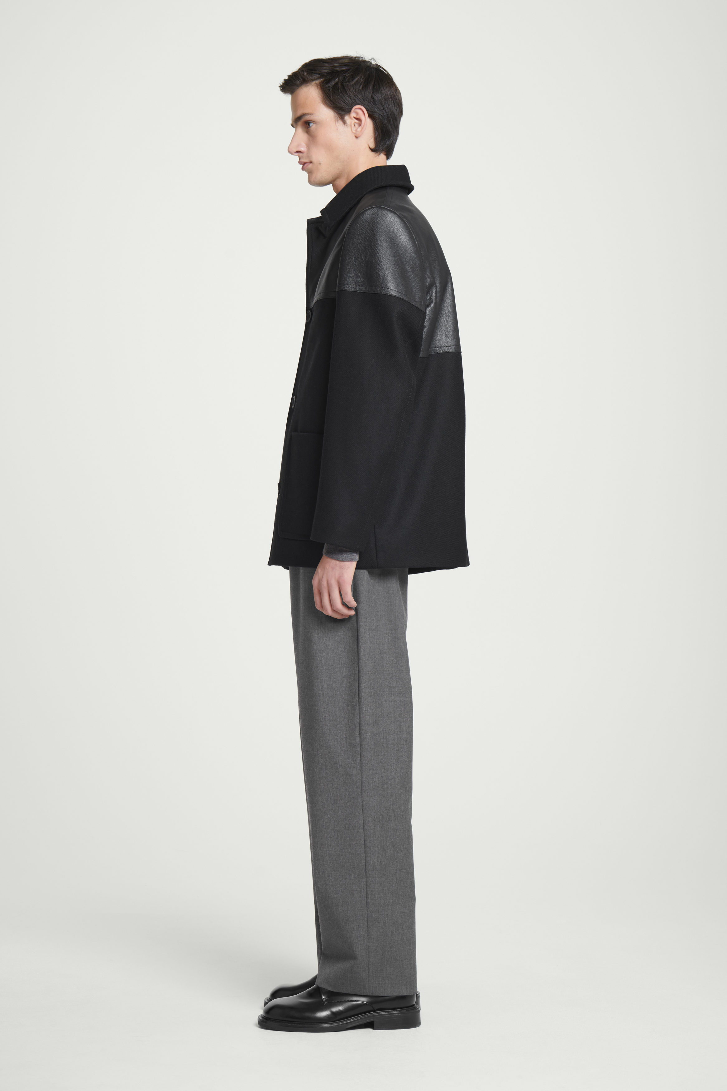 LEATHER-PANELED DONKEY JACKET - BLACK | COS