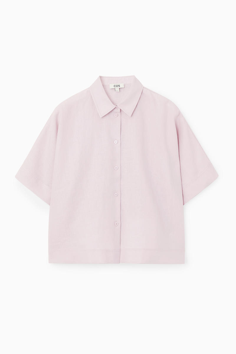 Short-Sleeved Linen Shirt in Purple