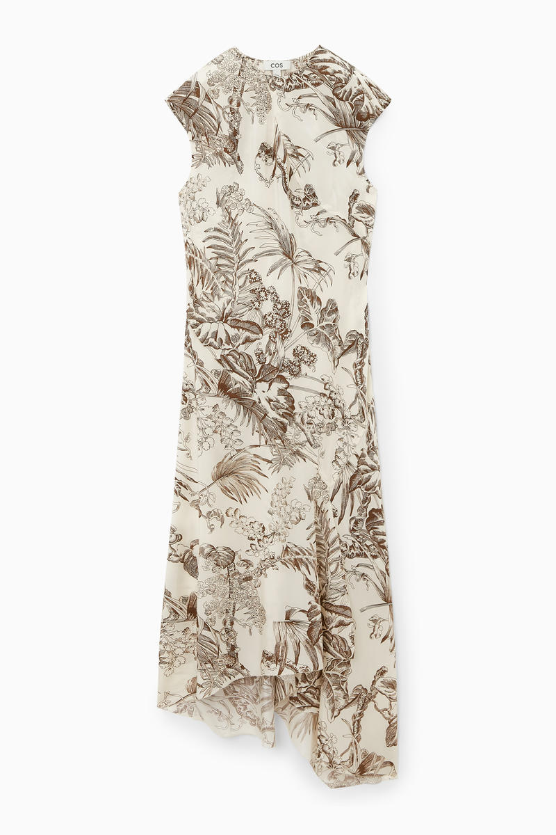 Botanical-Print Silk Dress