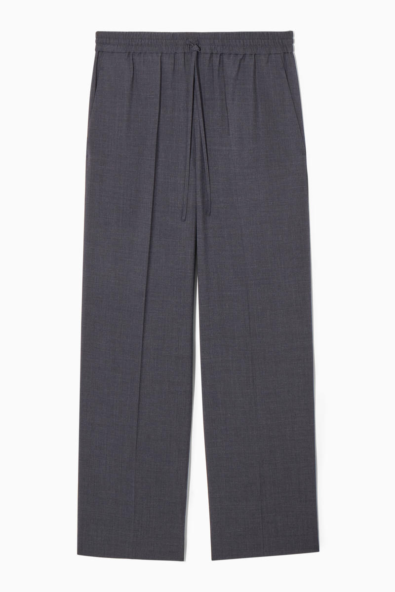 Wool Drawstring Trousers in Blue