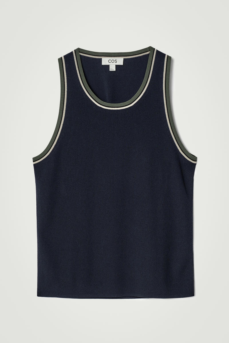 Contrast-Trim Ribbed Tank Top