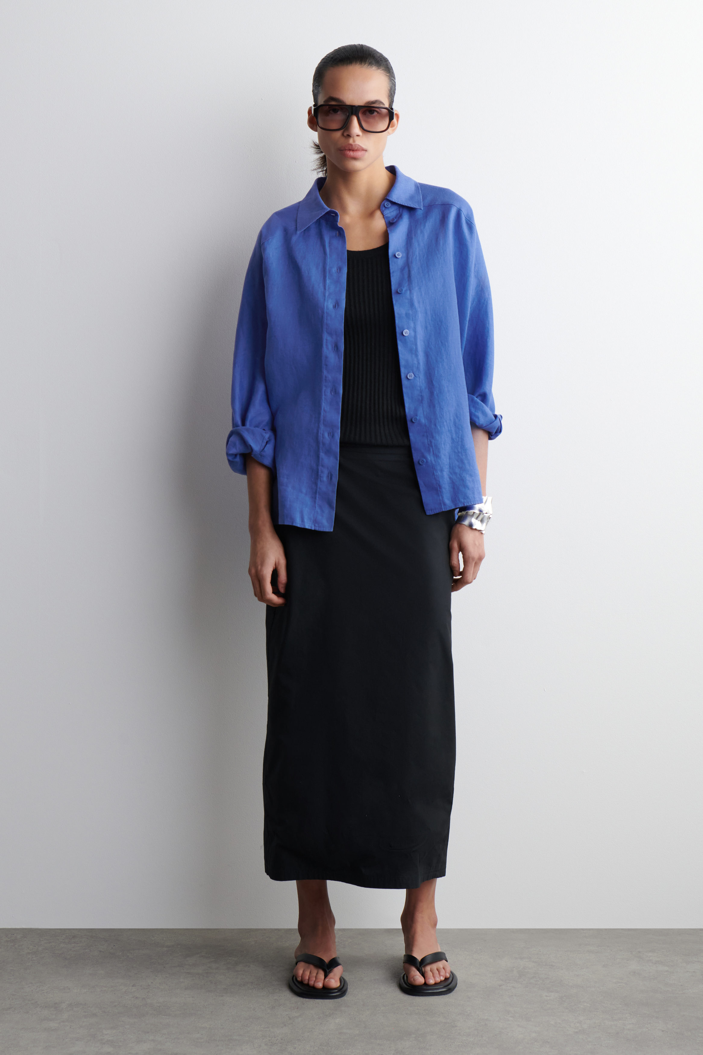 BOXY LINEN SHIRT - COBALT BLUE