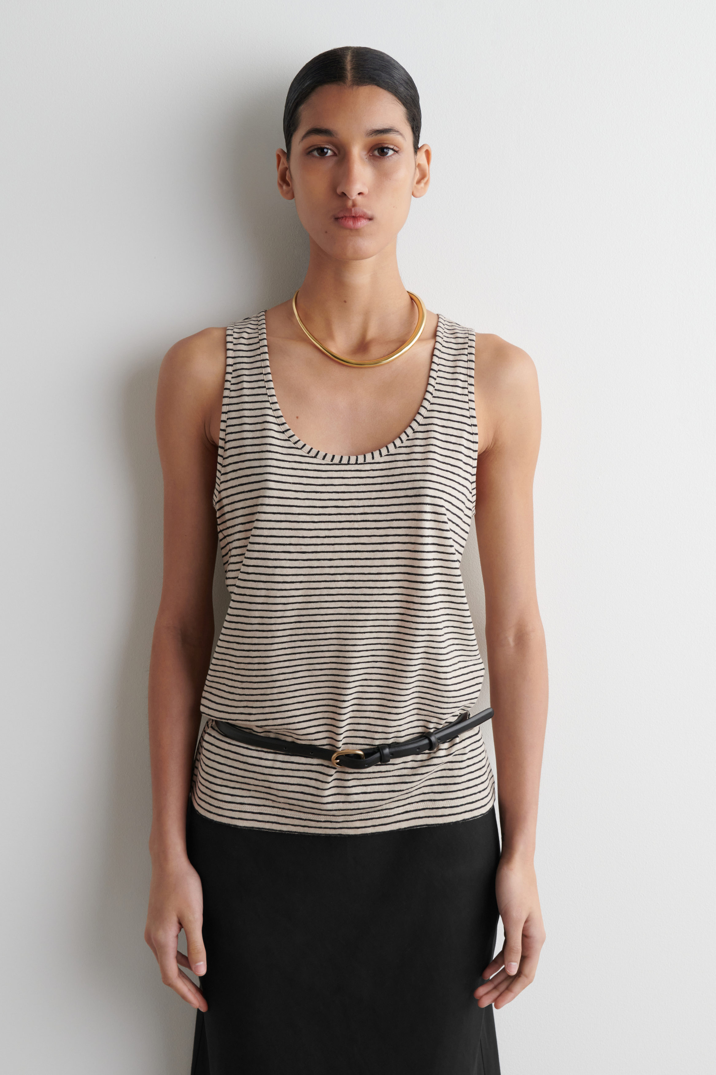 COTTON-LINEN TANK TOP - BLACK / IVORY / STRIPED | COS