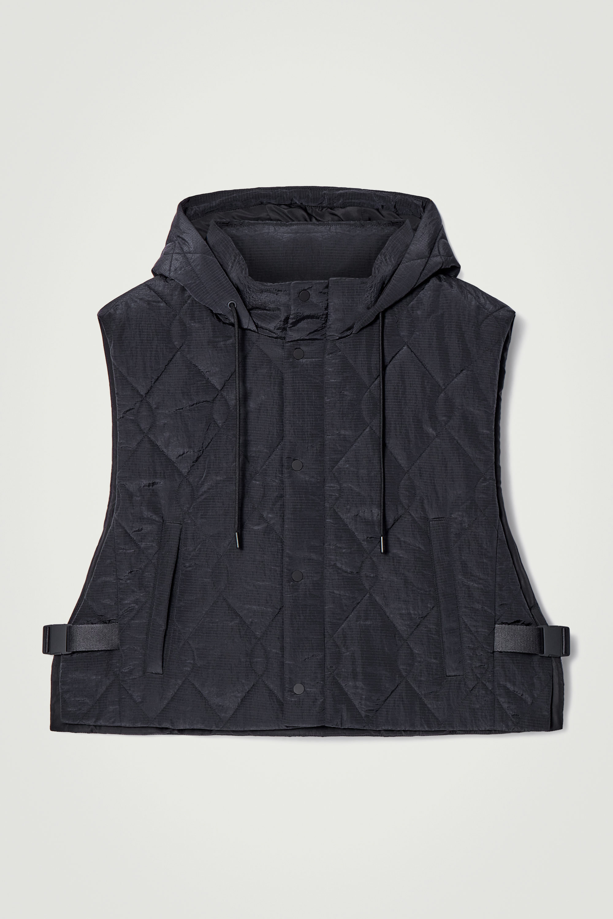 QUILTED HOODED HYBRID GILET - DARK GREEN