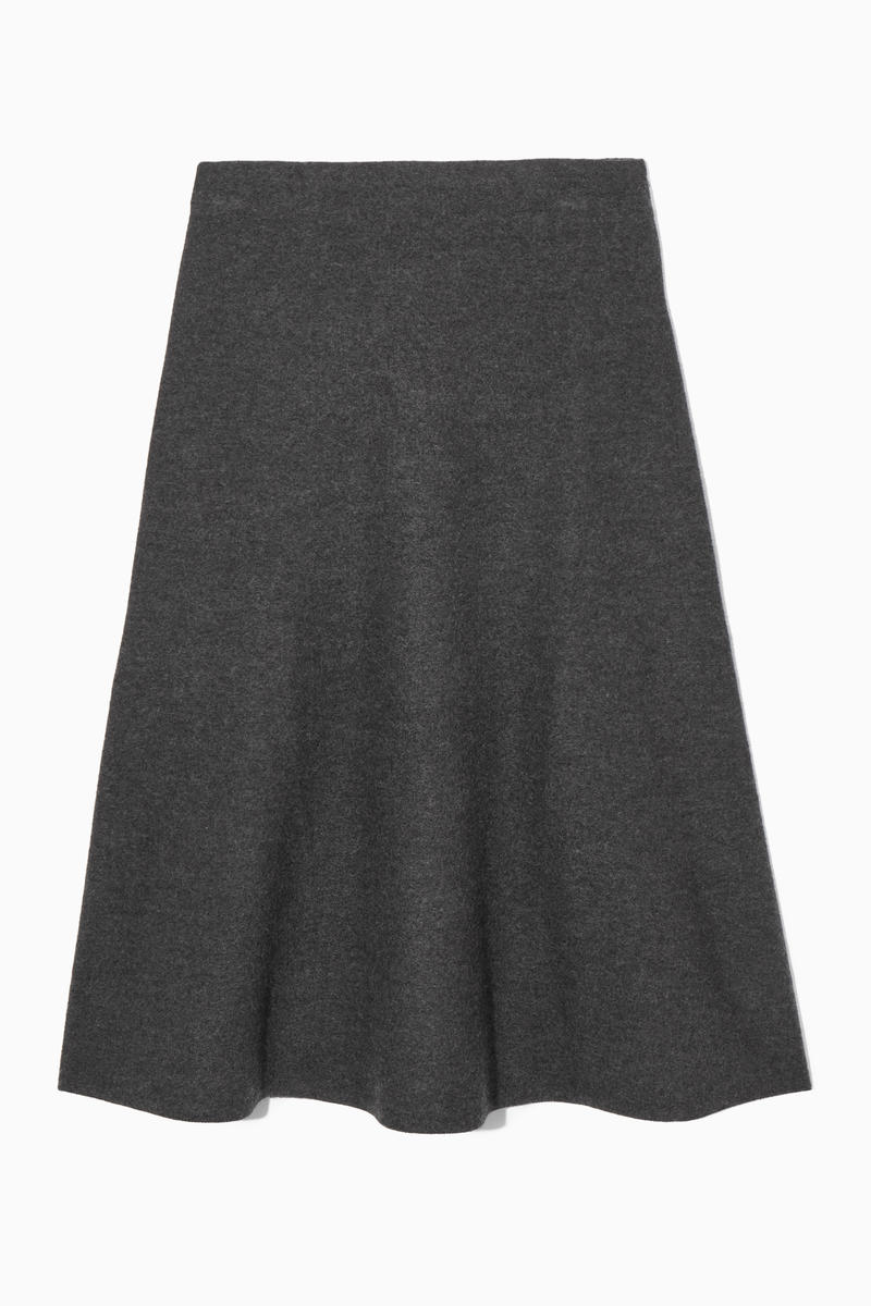 Flared Merino Wool Midi Skirt