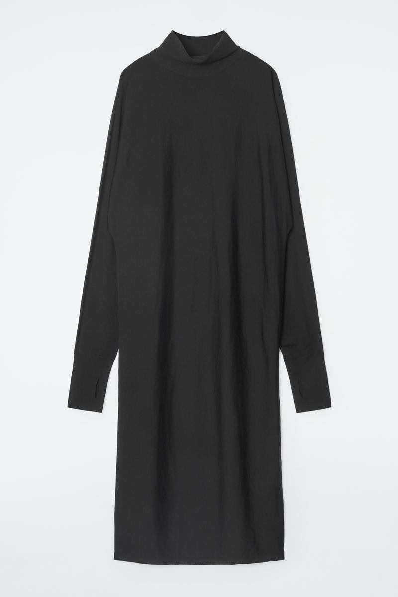 Cos The Funnel-neck Merino Wool Dress In Black