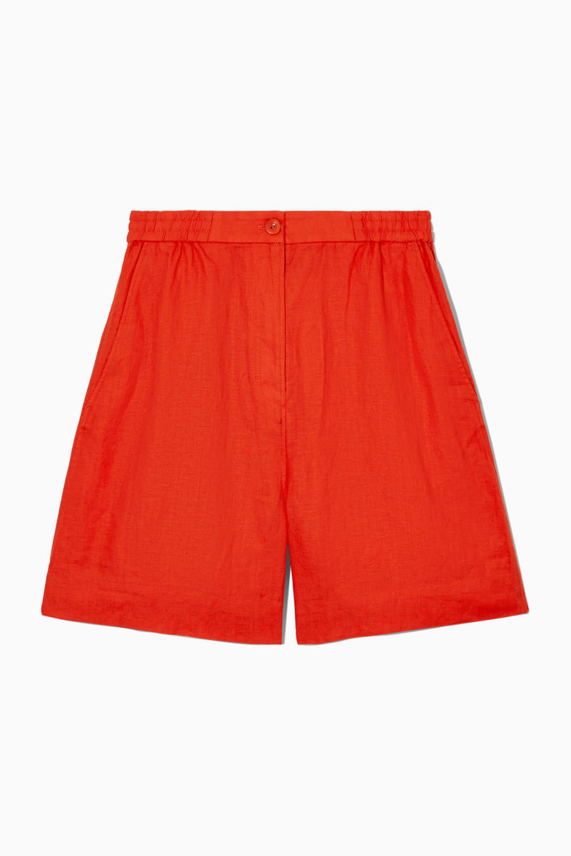 Elasticated Linen Shorts in Orange