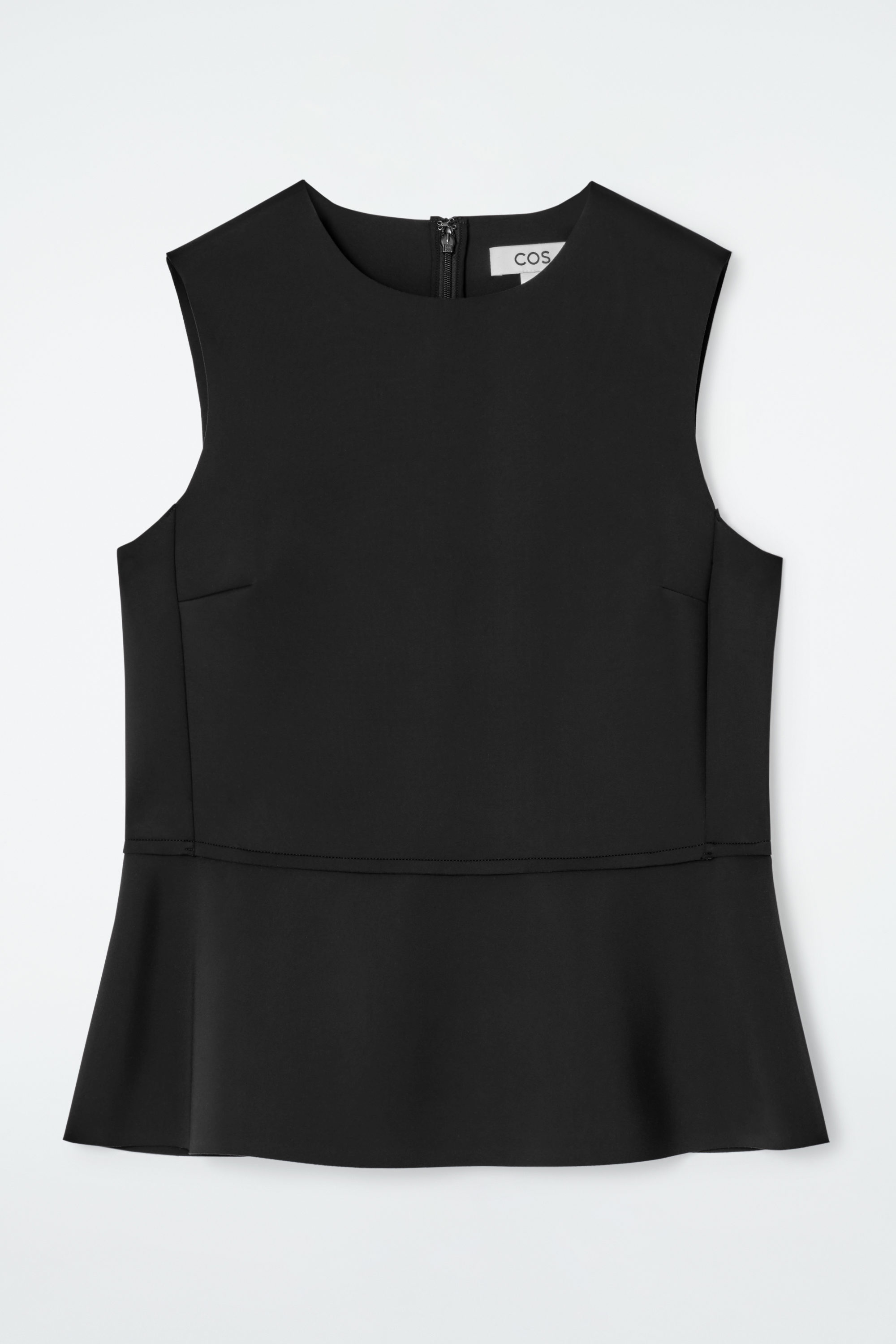 black sleeveless peplum top