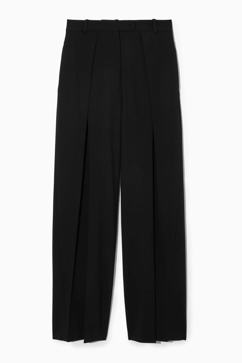 Relaxed Pleated Wool Wide-Leg Trousers