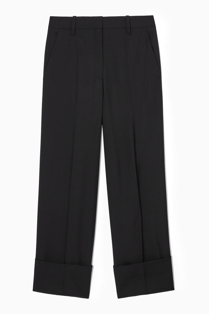 Regular Turn-Up Wool Wide-Leg Trousers