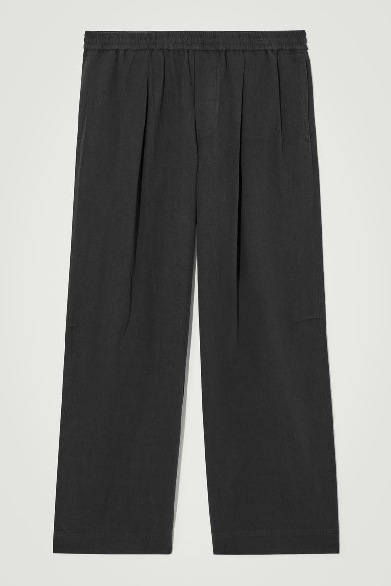 Pleated Wide-Leg Chambray Trousers