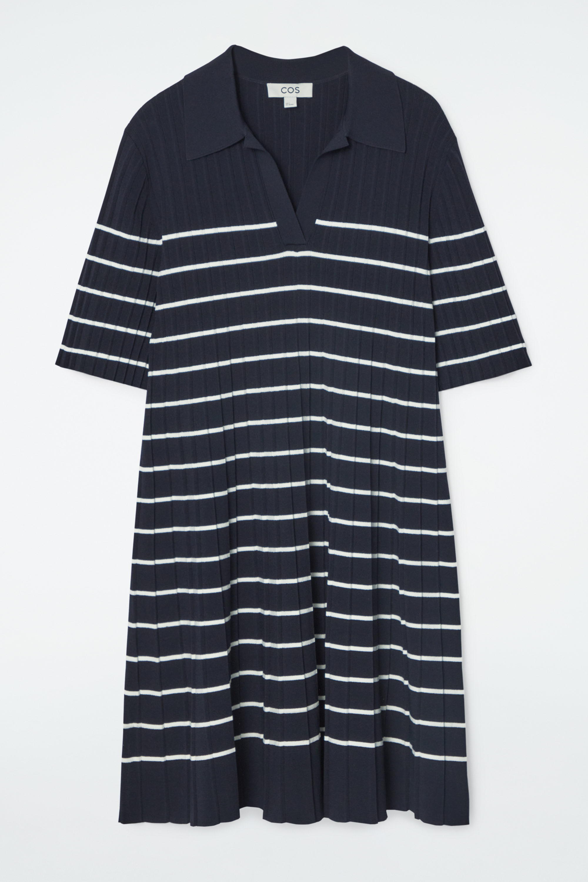 STRIPED KNITTED MINI POLO DRESS - NAVY / STRIPED | COS