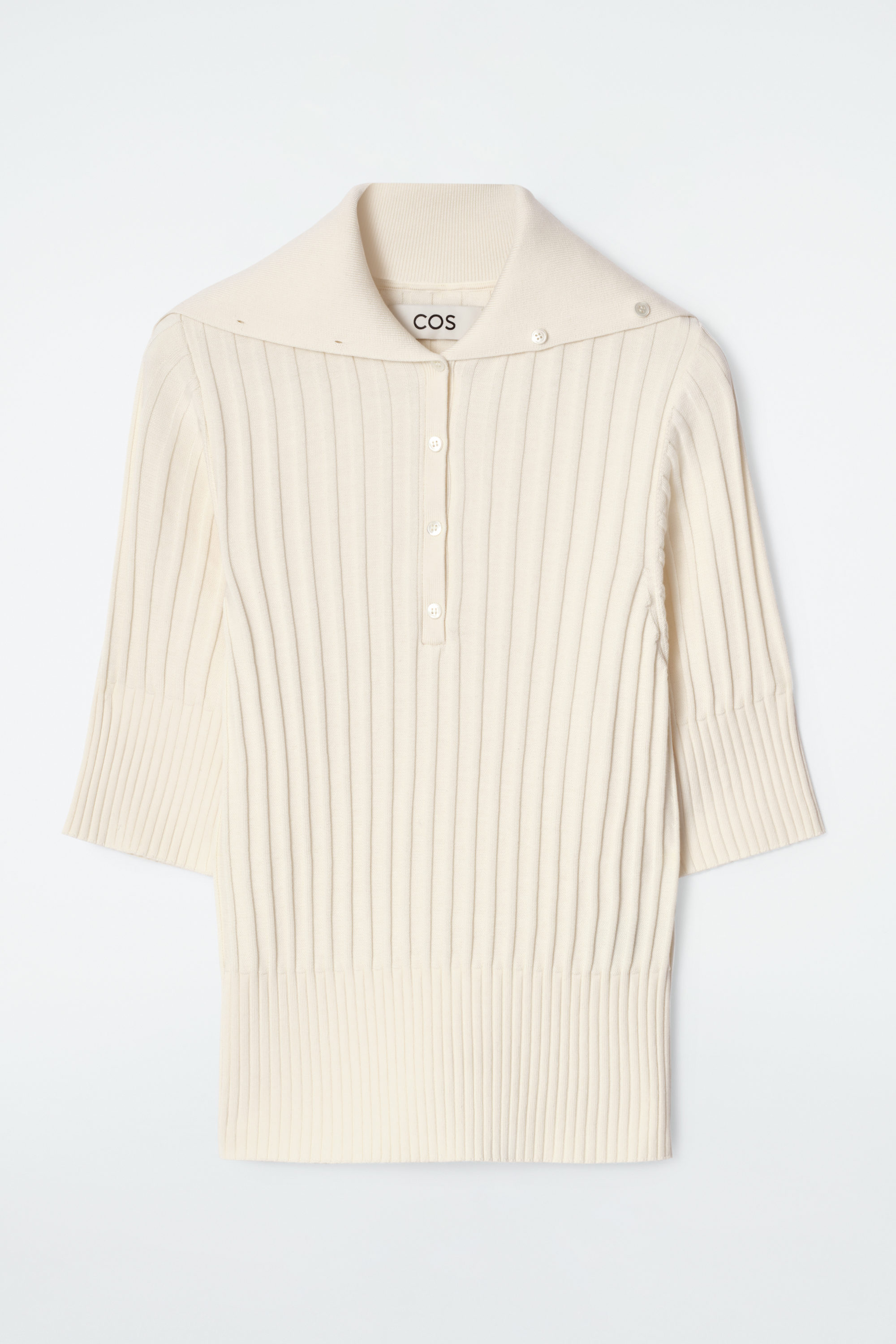 RIB-KNIT SILK POLO TOP - ECRU | COS