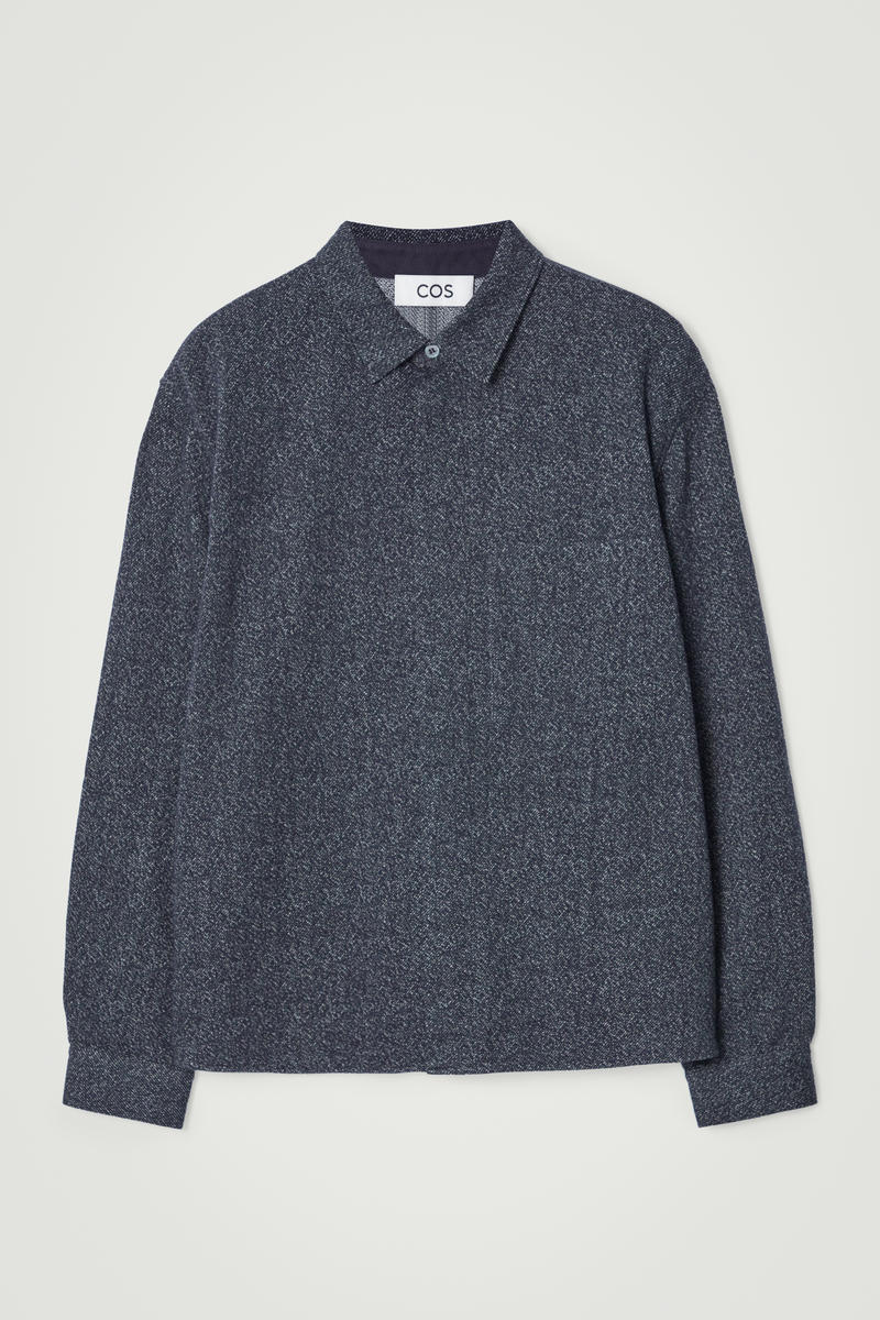 Oversized Textured Cotton Overshirt in Blue