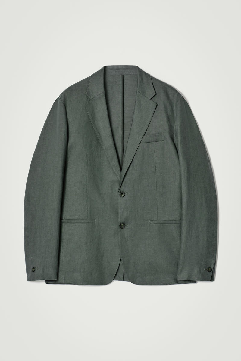 Single-Breasted Linen Blazer in Green