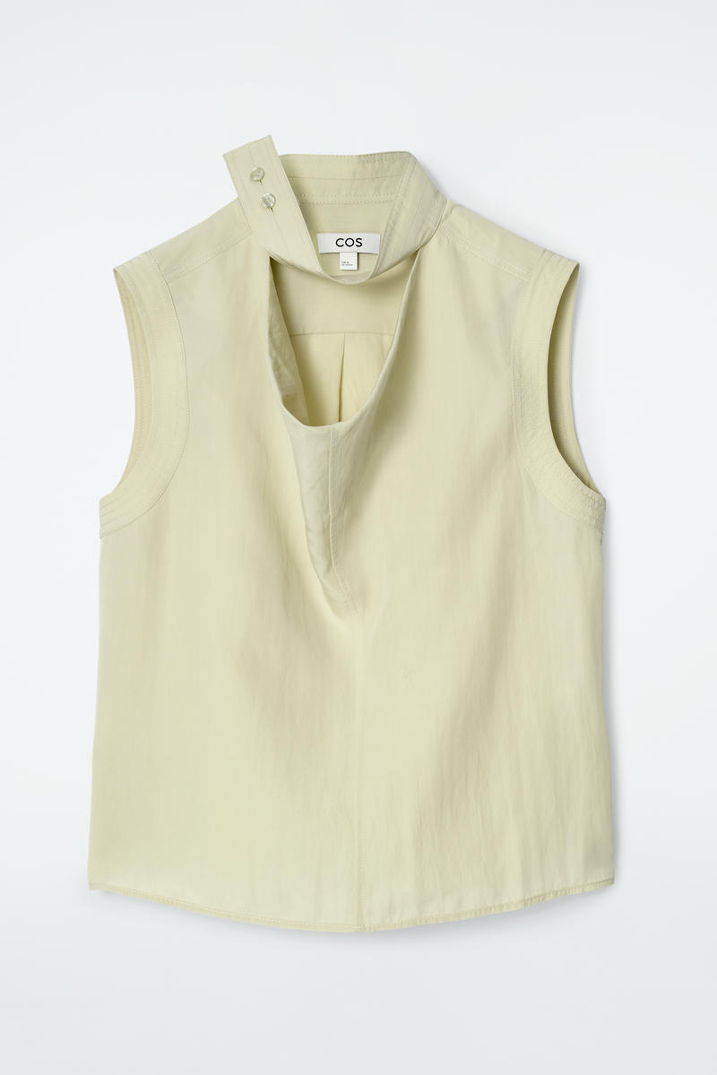 Sleeveless Cut-Out Cowl-Neck Blouse in Green