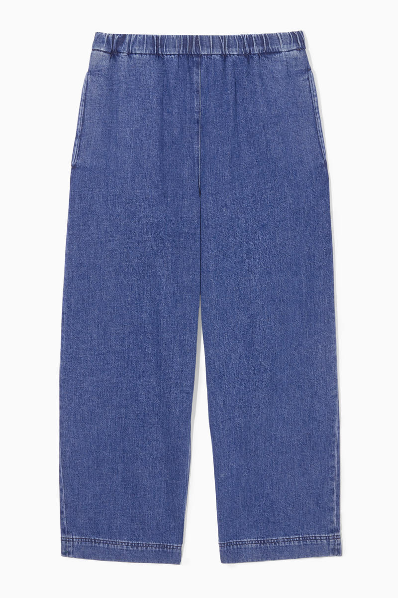 Elasticated-Waist Denim Trousers in Blue