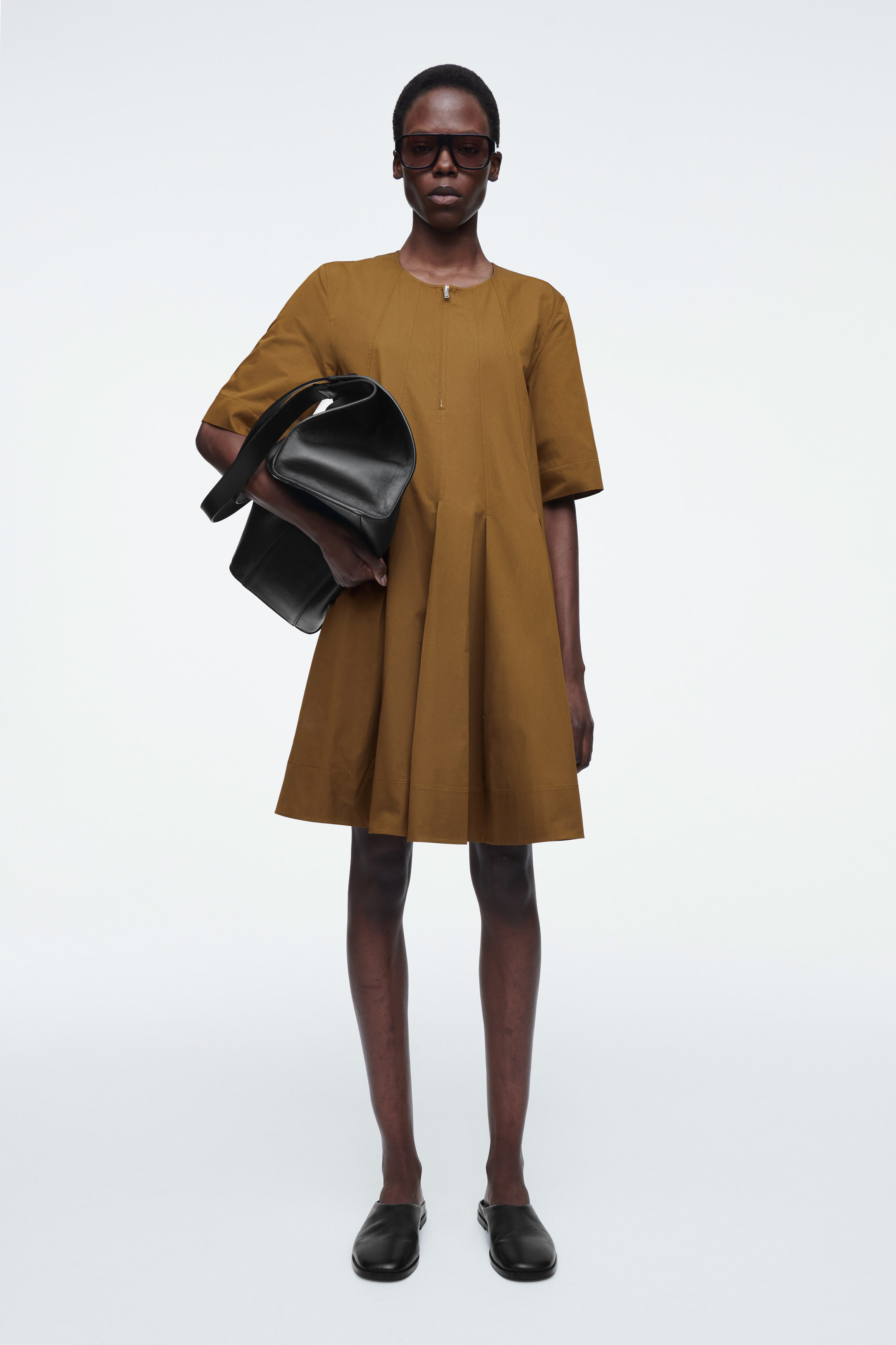 MIUMIU★素敵！Cocoa Brown Cotton Pique Mini Dress Cocoa Brown Cotton Piqué Mini-dress | Miu Miu