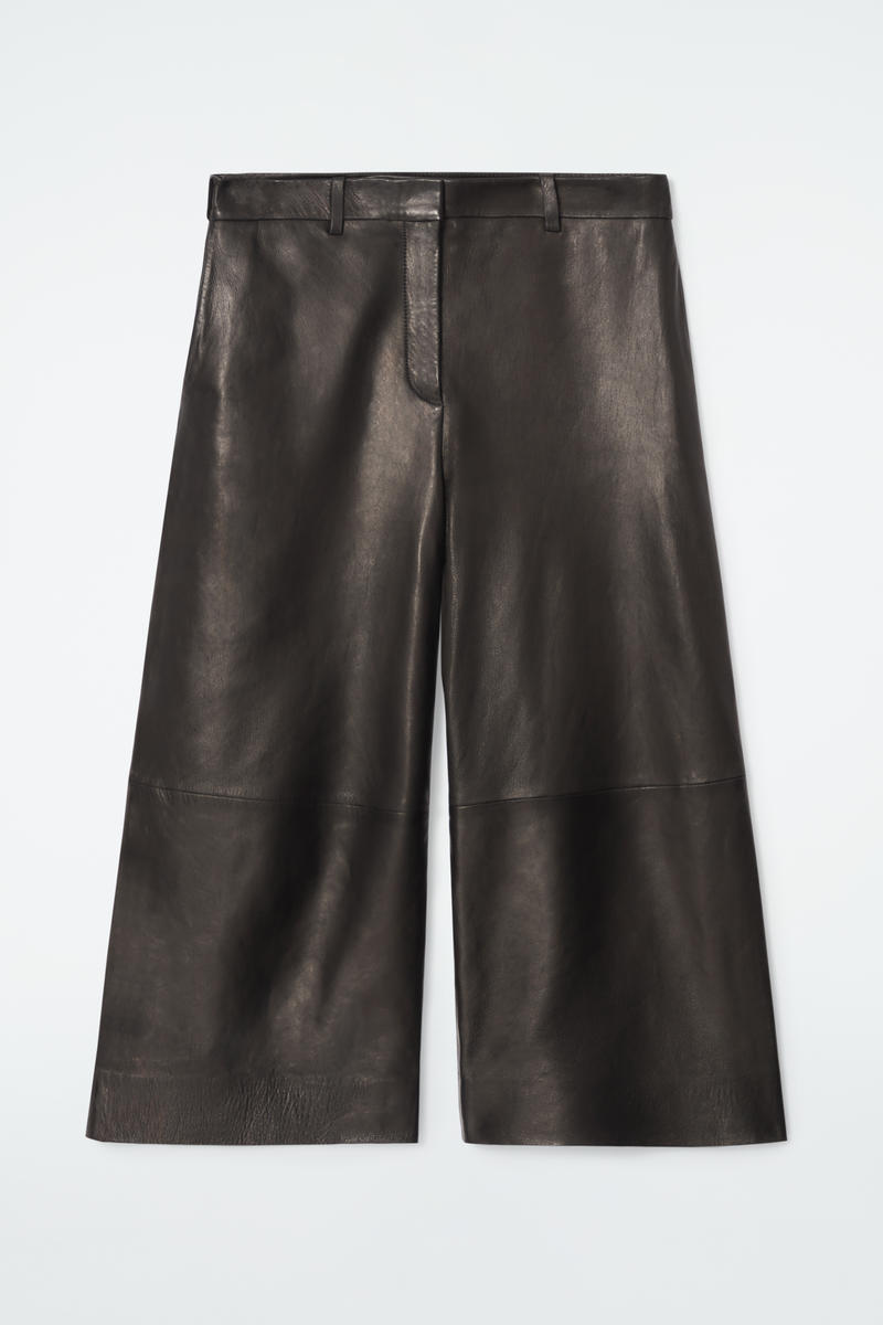 Cos The Leather Barrel-leg Culottes In Brown