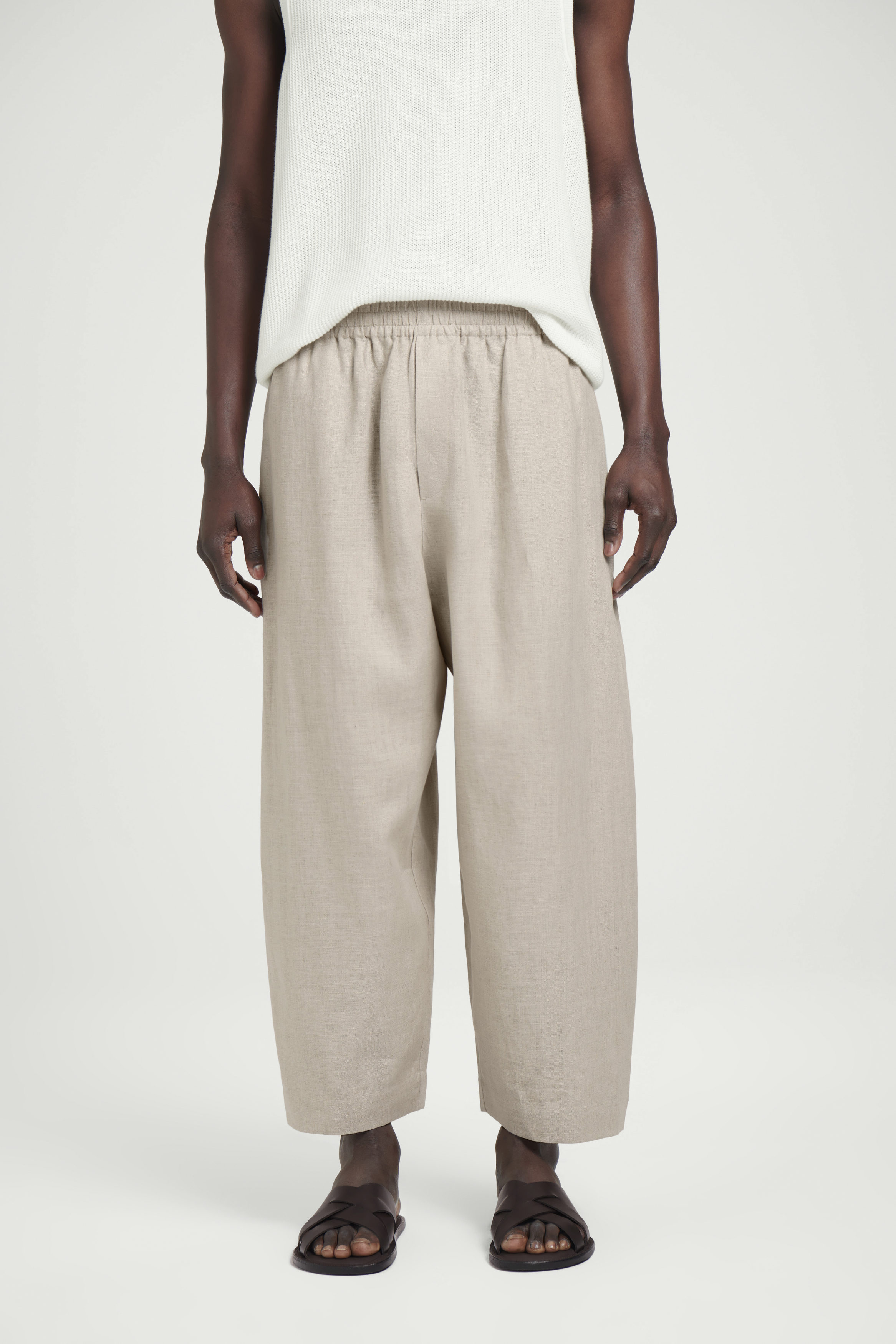 ELASTICATED LINEN WIDE-LEG PANTS - UNDYED / BEIGE | COS
