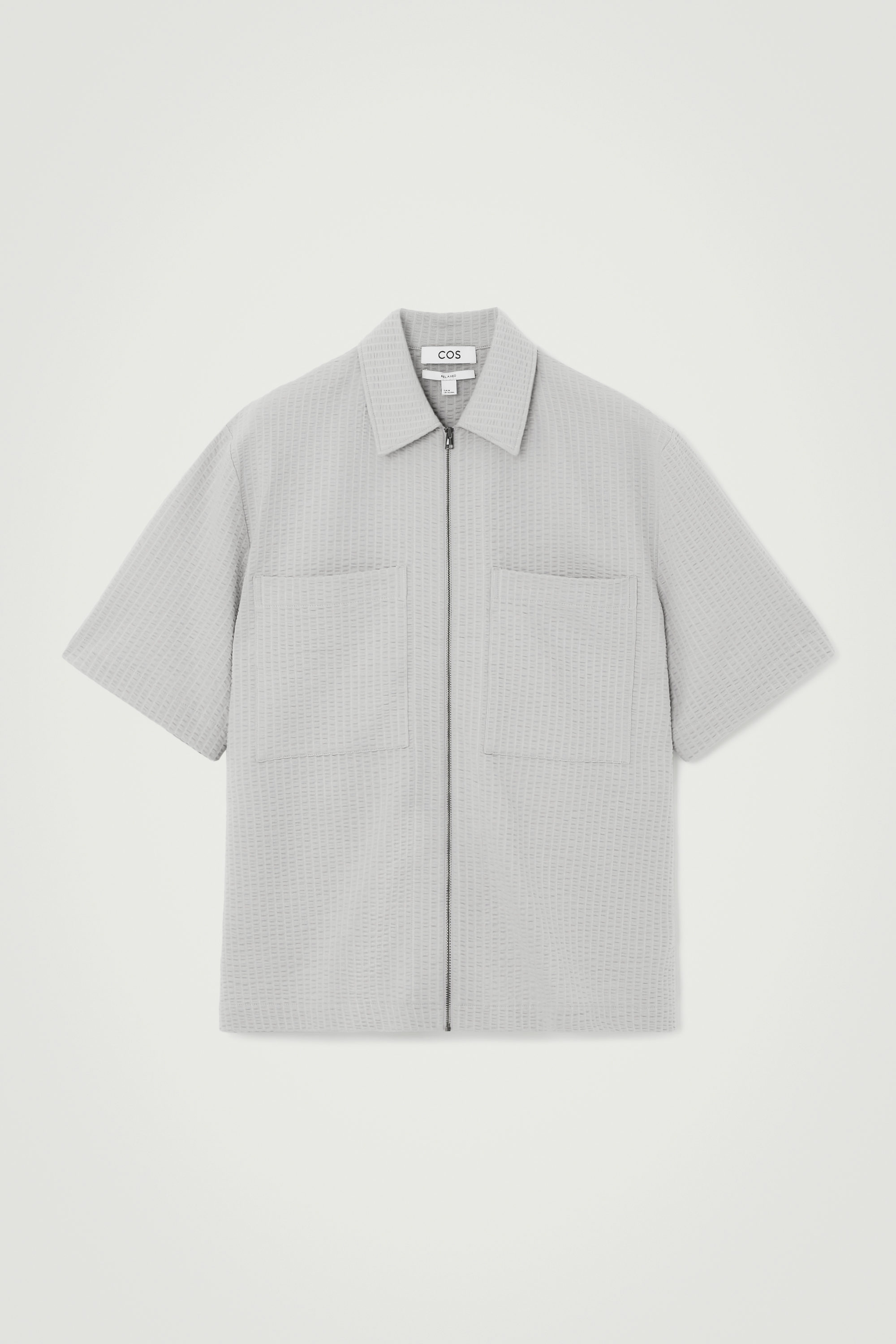 [COSYHARU公式]Generic 4 button T-shirt 関税・送料込み RELAXED SEERSUCKER COTTON ZIPPED SHIRT - GREY | COS