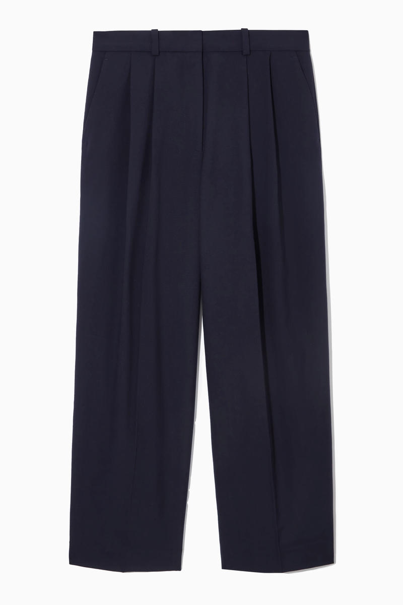 Wide-Leg Tailored Wool Trousers in Blue