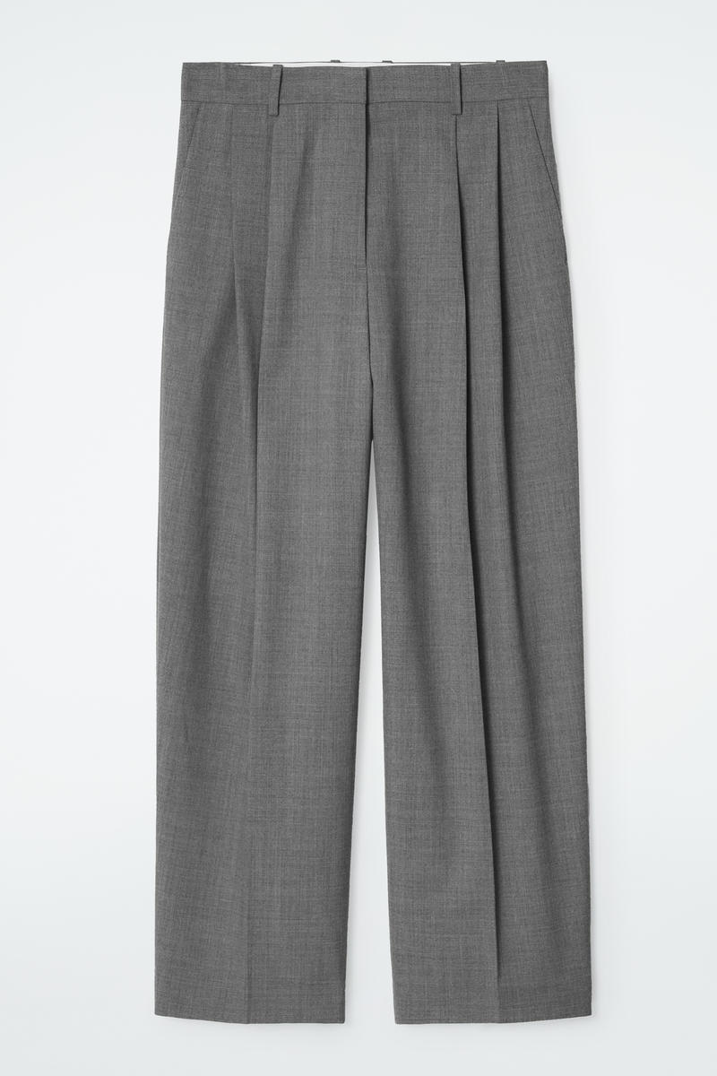 Wide-Leg Tailored Twill Trousers in Grey