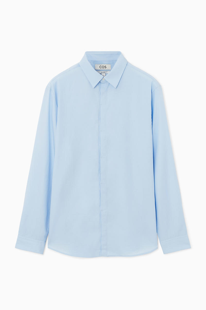 Relaxed Concealed-Placket Shirt in Blue