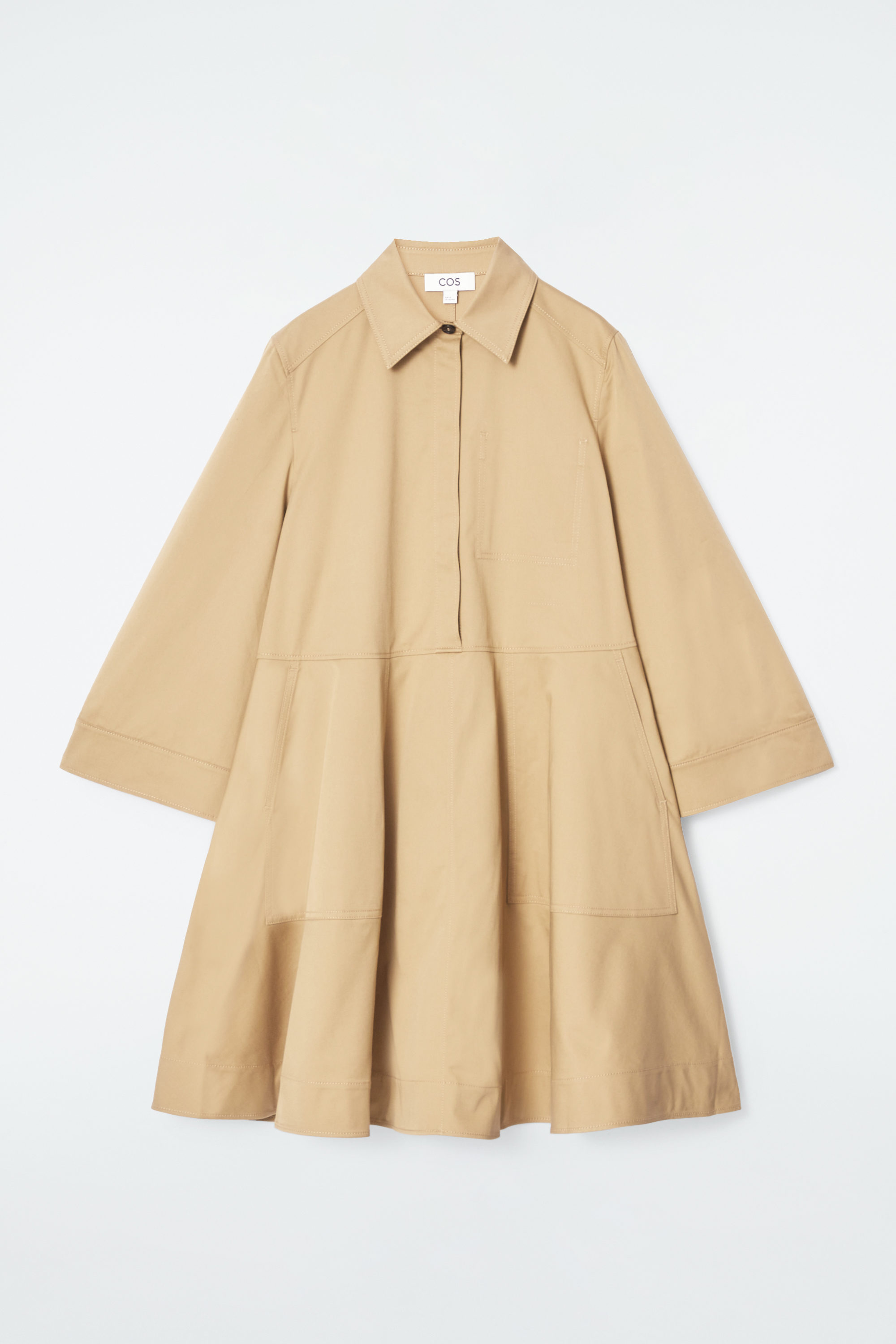 COTTON UTILITY SHIRT DRESS - BEIGE