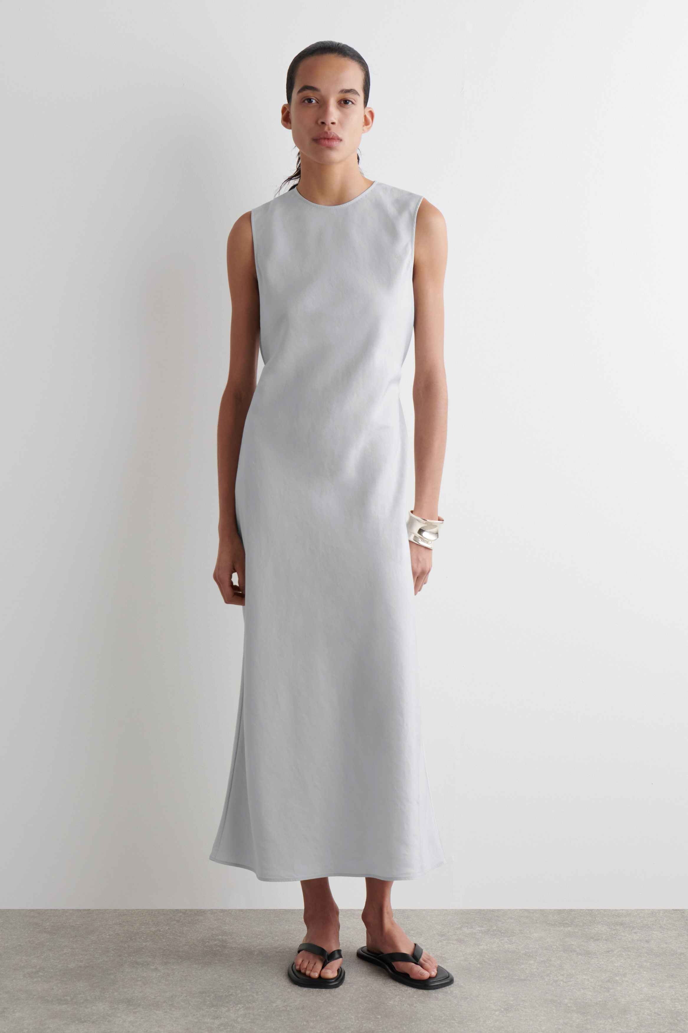 knee length dresses for ladies Hemming Linen Midi Dress White main image 1