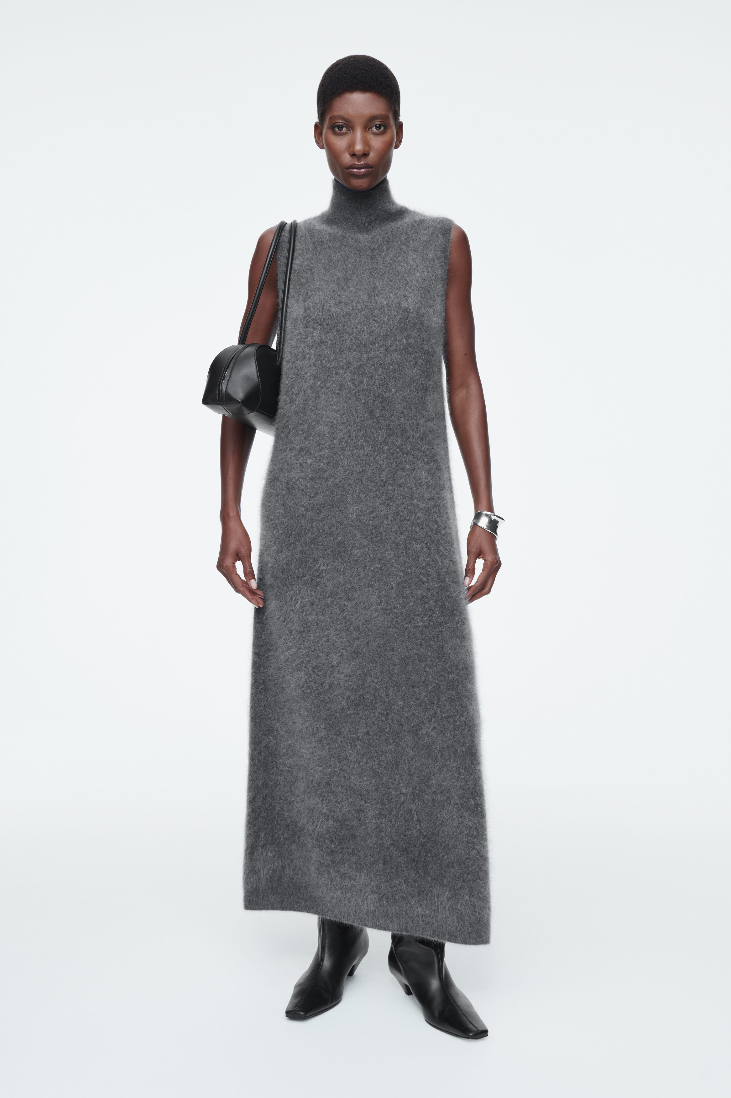 BRUSHED-CASHMERE MAXI DRESS - DARK GREY | COS