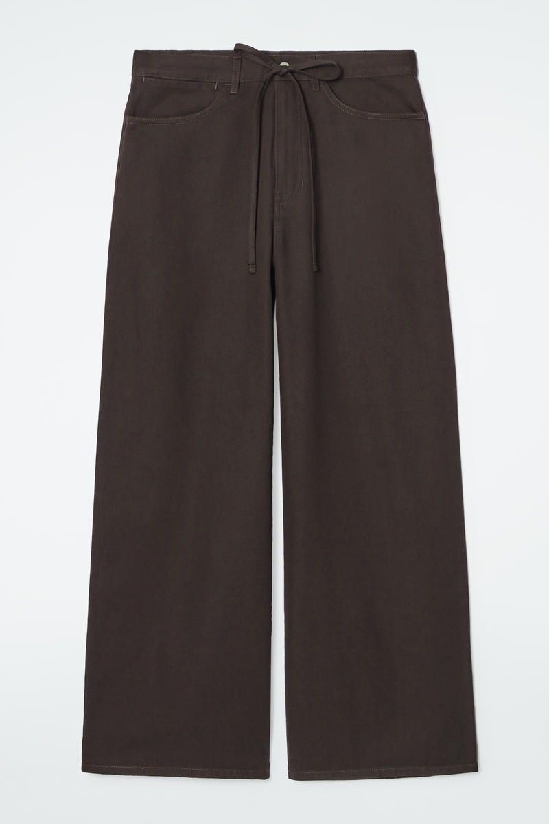 Wide-Leg Drawstring Trousers in Brown