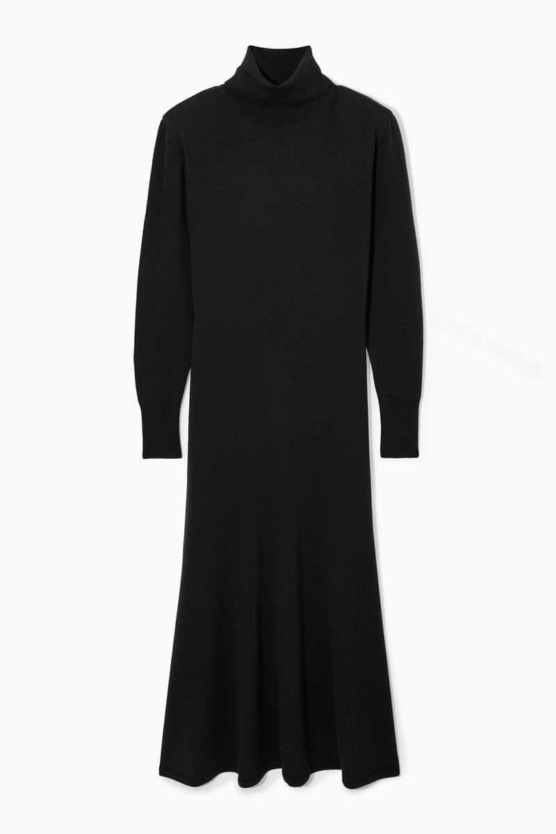 Power-Shoulder Merino Wool Maxi Dress