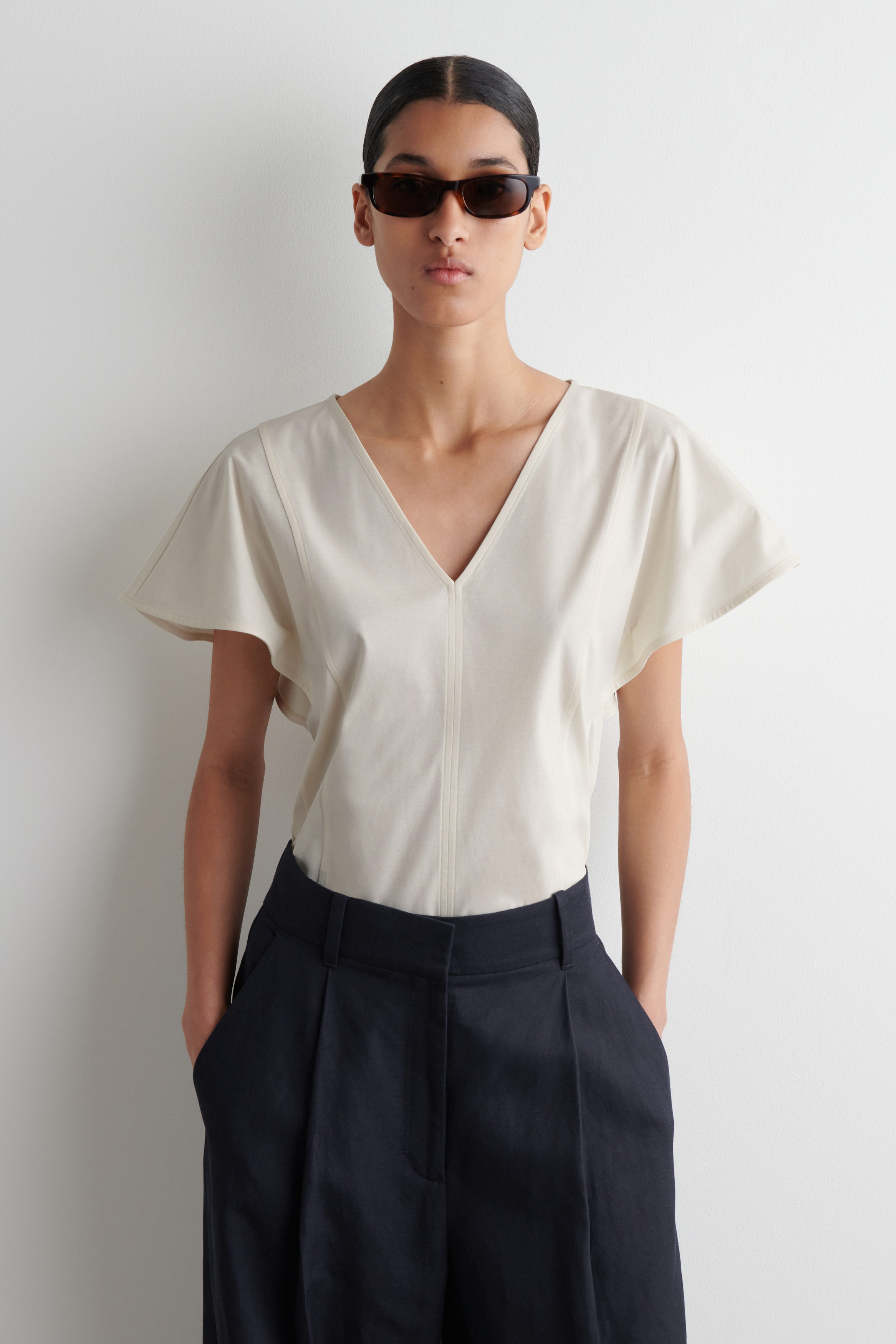 PETAL-SLEEVE COTTON TOP