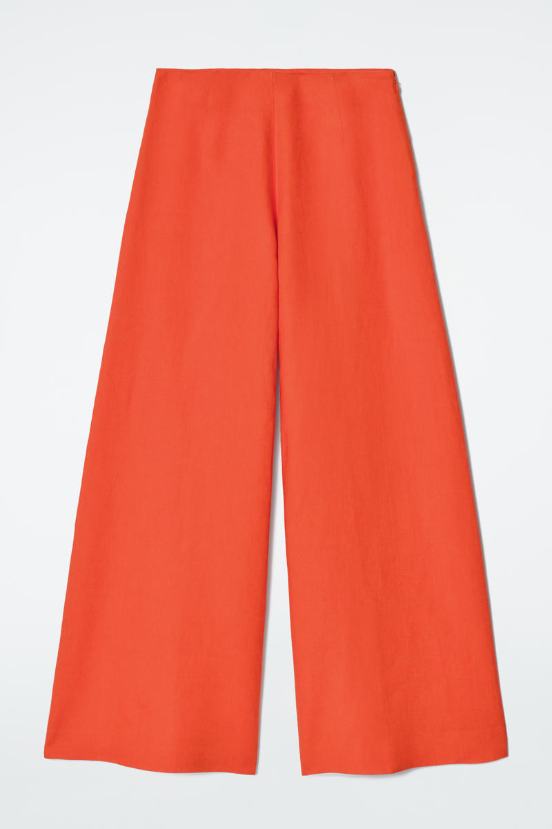 Linen Wide-Leg Trousers in Orange