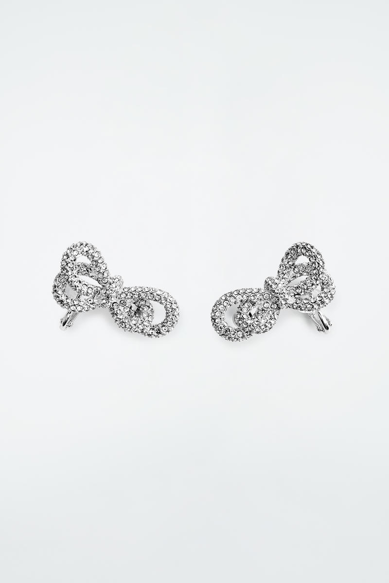 Knotted Bow Crystal Climber Earrings