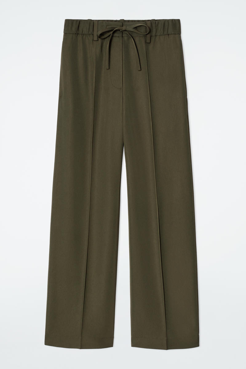 Drawstring Straight-Leg Trousers in Green