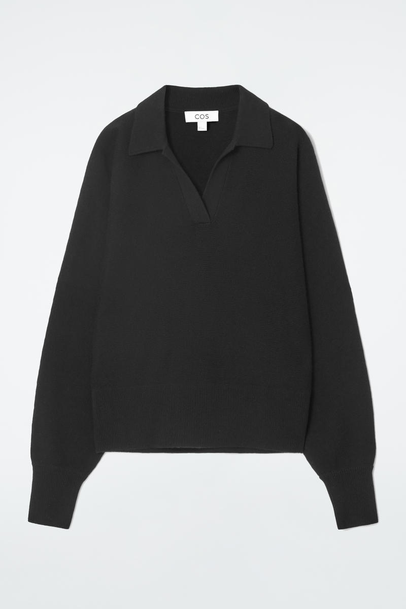 Batwing-Sleeve Wool Polo Jumper