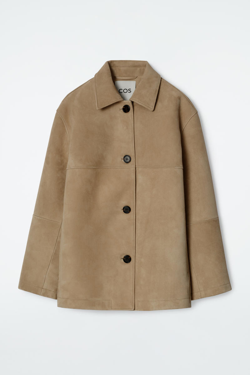 Cos Collared Suede Jacket In Beige