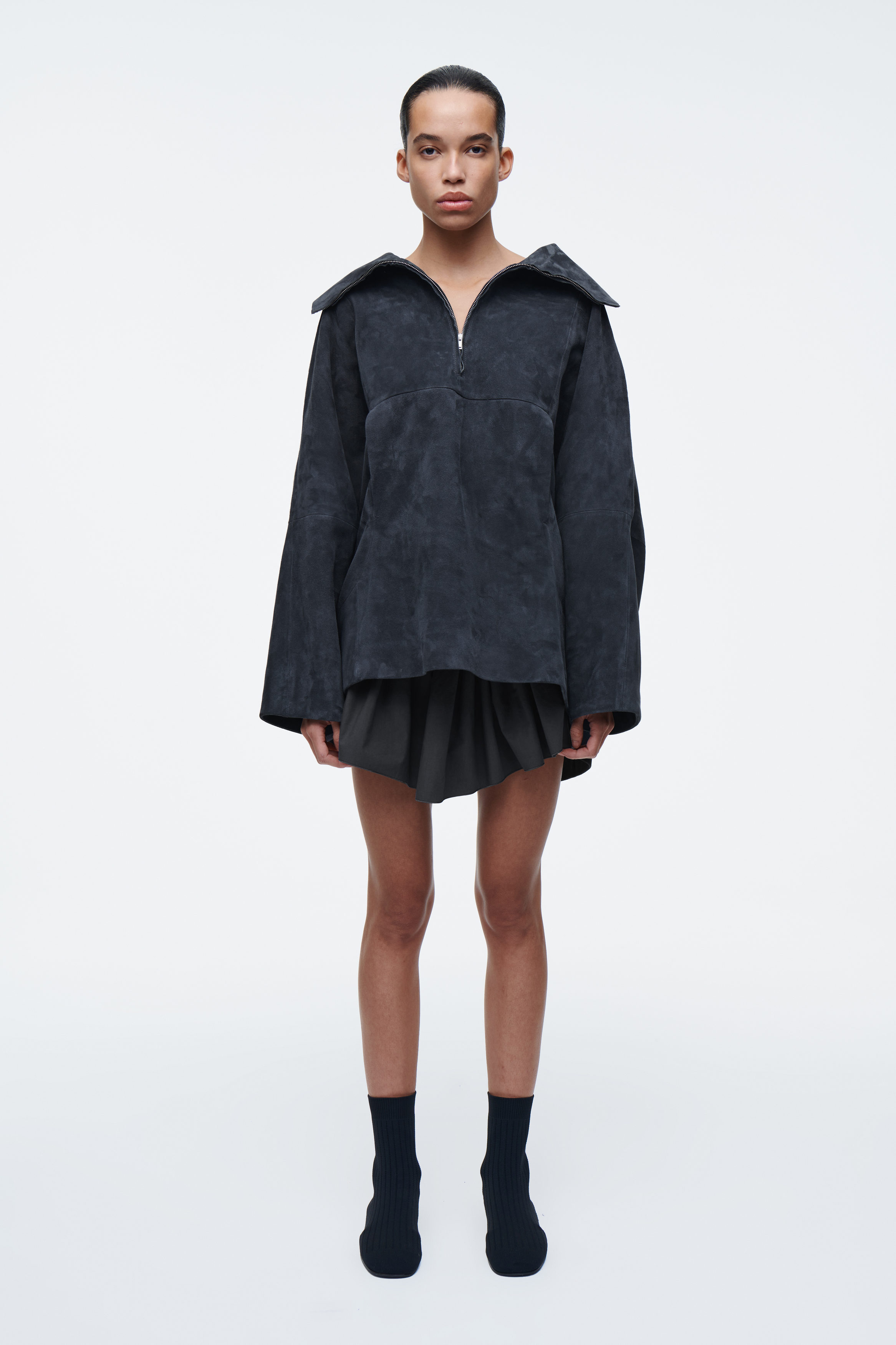 SUEDE HALF-ZIP BLOUSON JACKET - ANTHRACITE SUEDE HALF-ZIP BLOUSON JACKET - ANTHRACITE