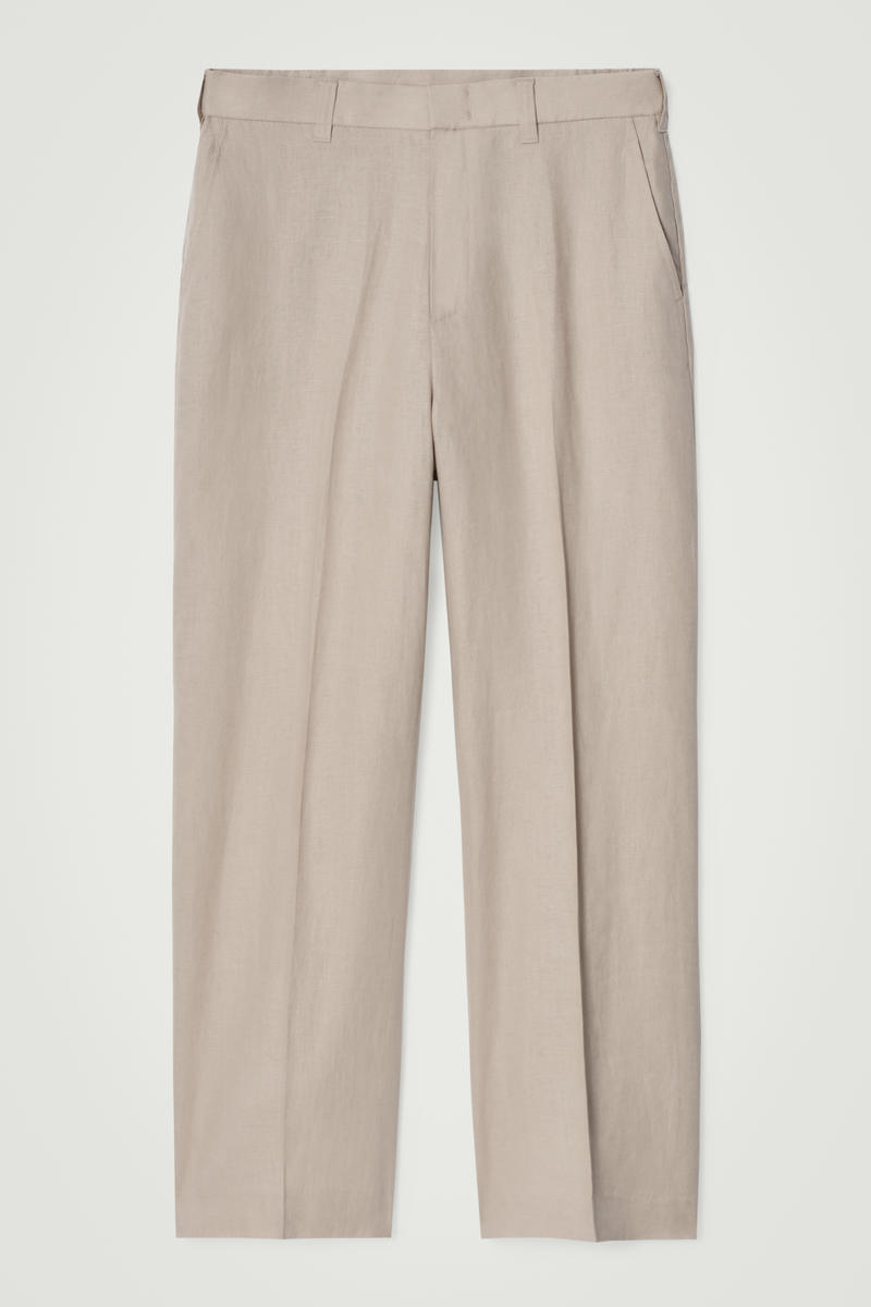 Fluid Linen Wide-Leg Trousers in Beige