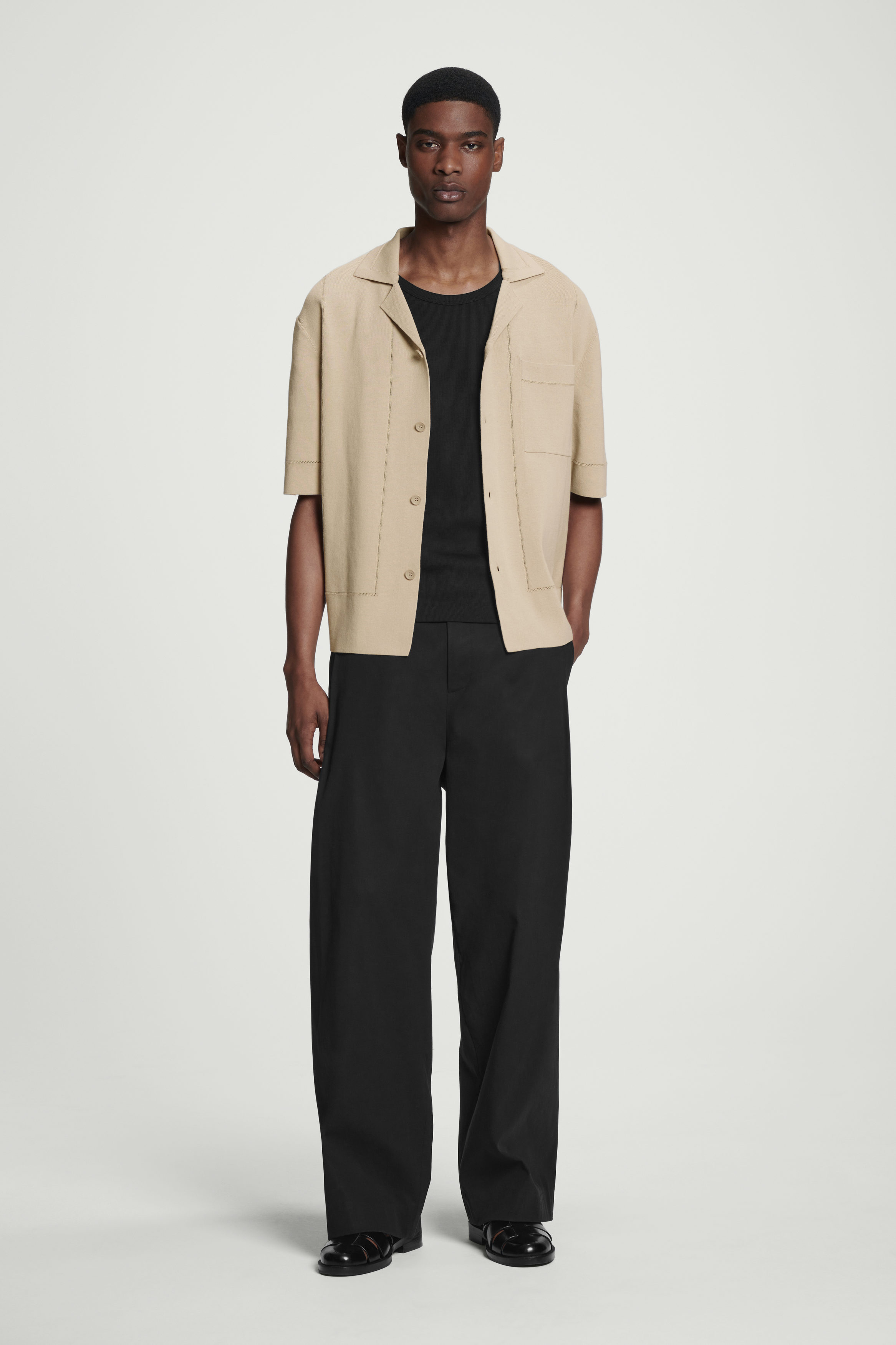 OPEN-COLLAR LINEN SHIRT - WHITE | COS