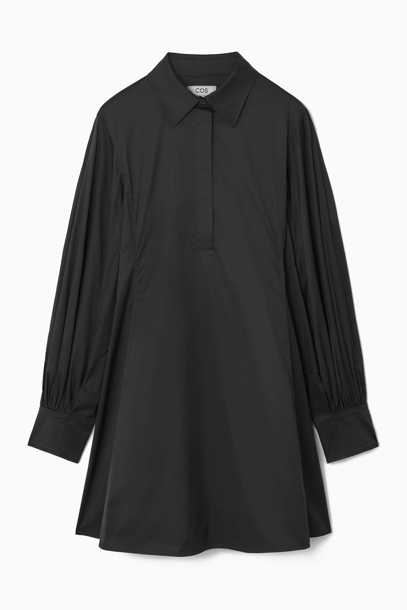 Gathered-Sleeve Mini Shirt Dress