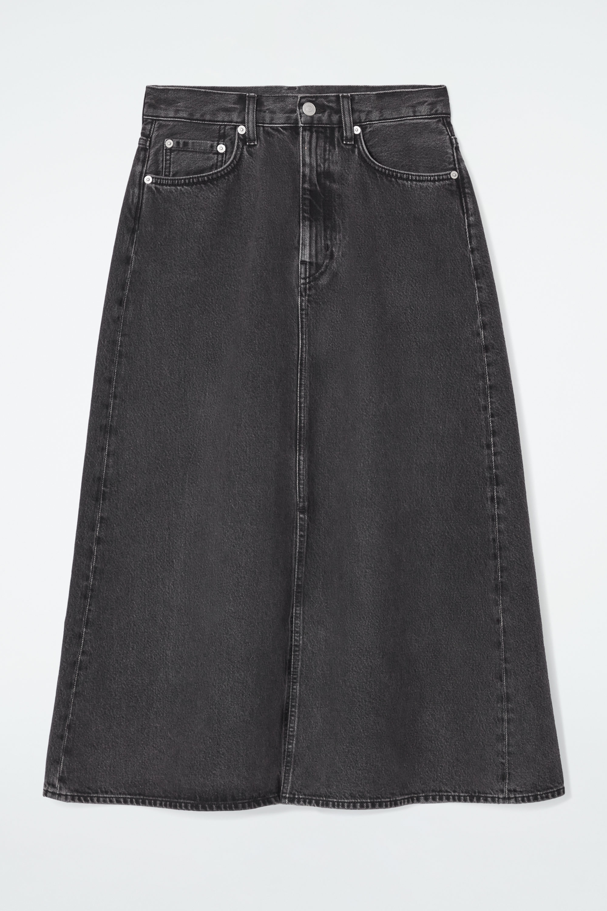 A LINE DENIM MIDI SKIRT BLACK