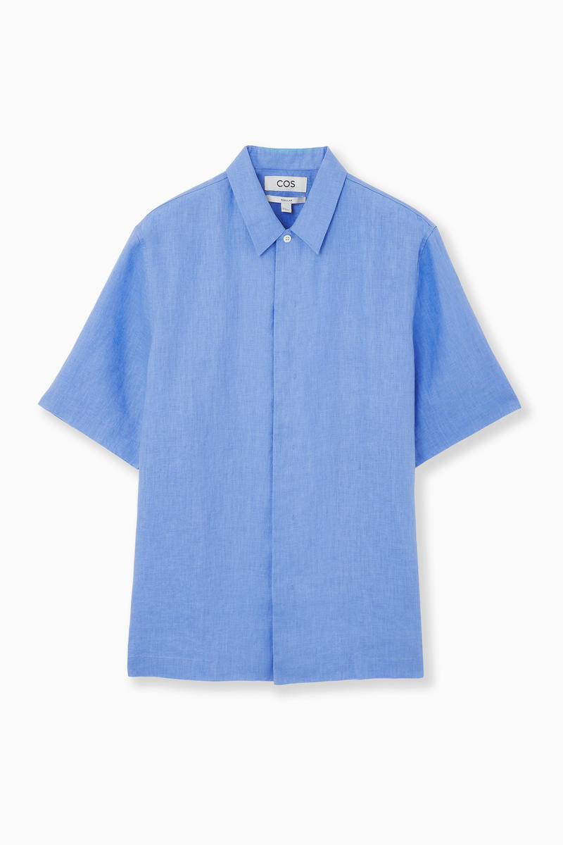 Short-Sleeved Linen Shirt in Blue