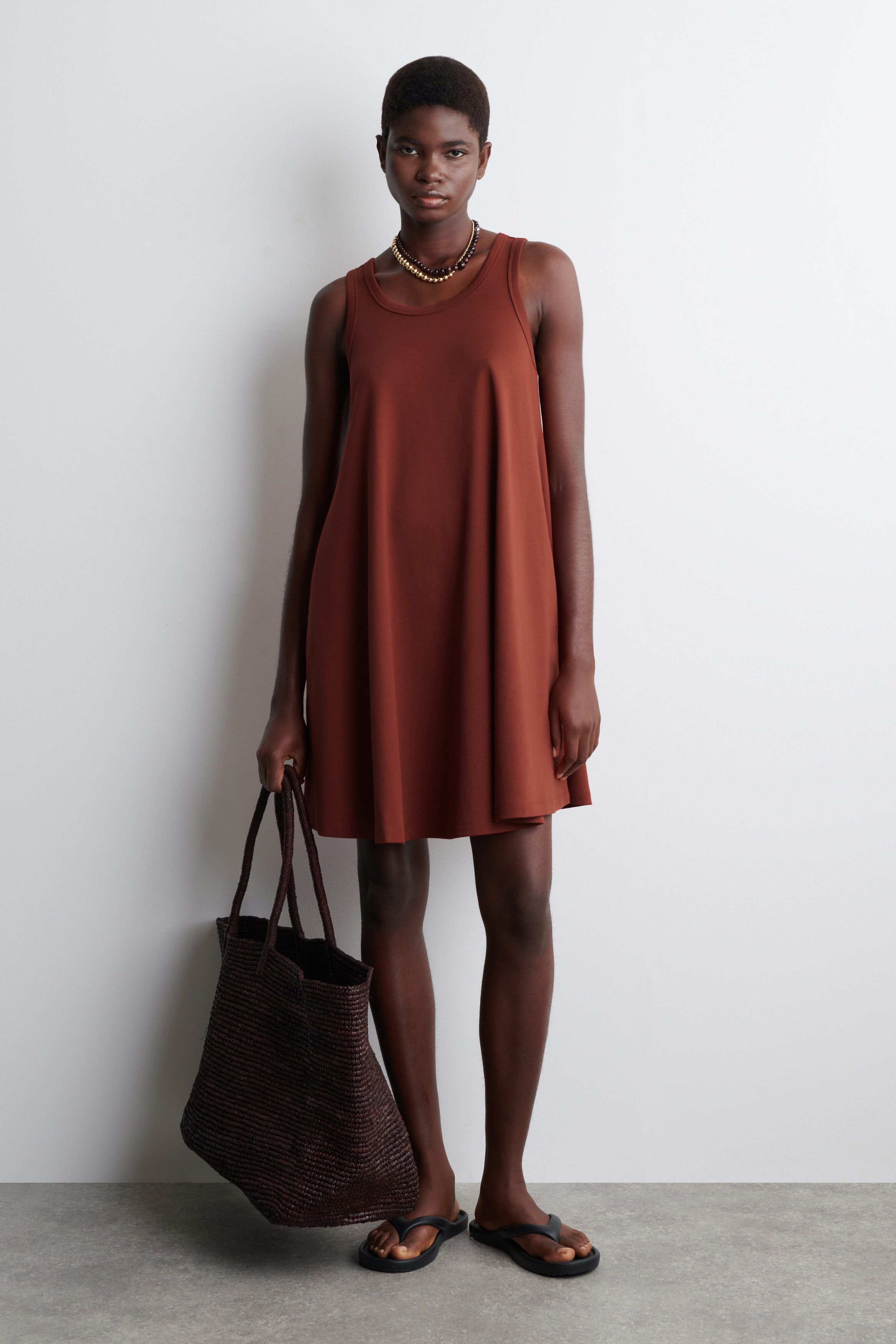 COTTON-JERSEY MINI SWING DRESS