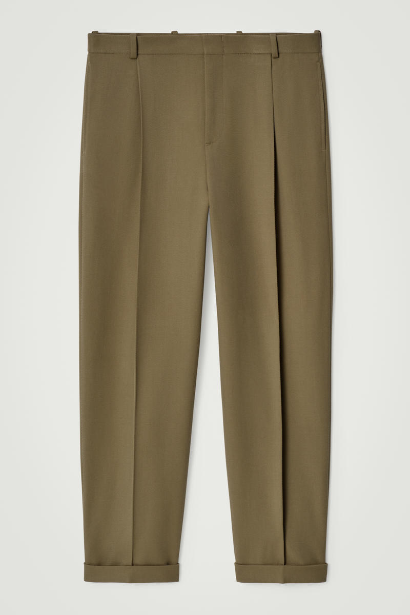 Wool-Twill Turn-Up Trousers in Beige