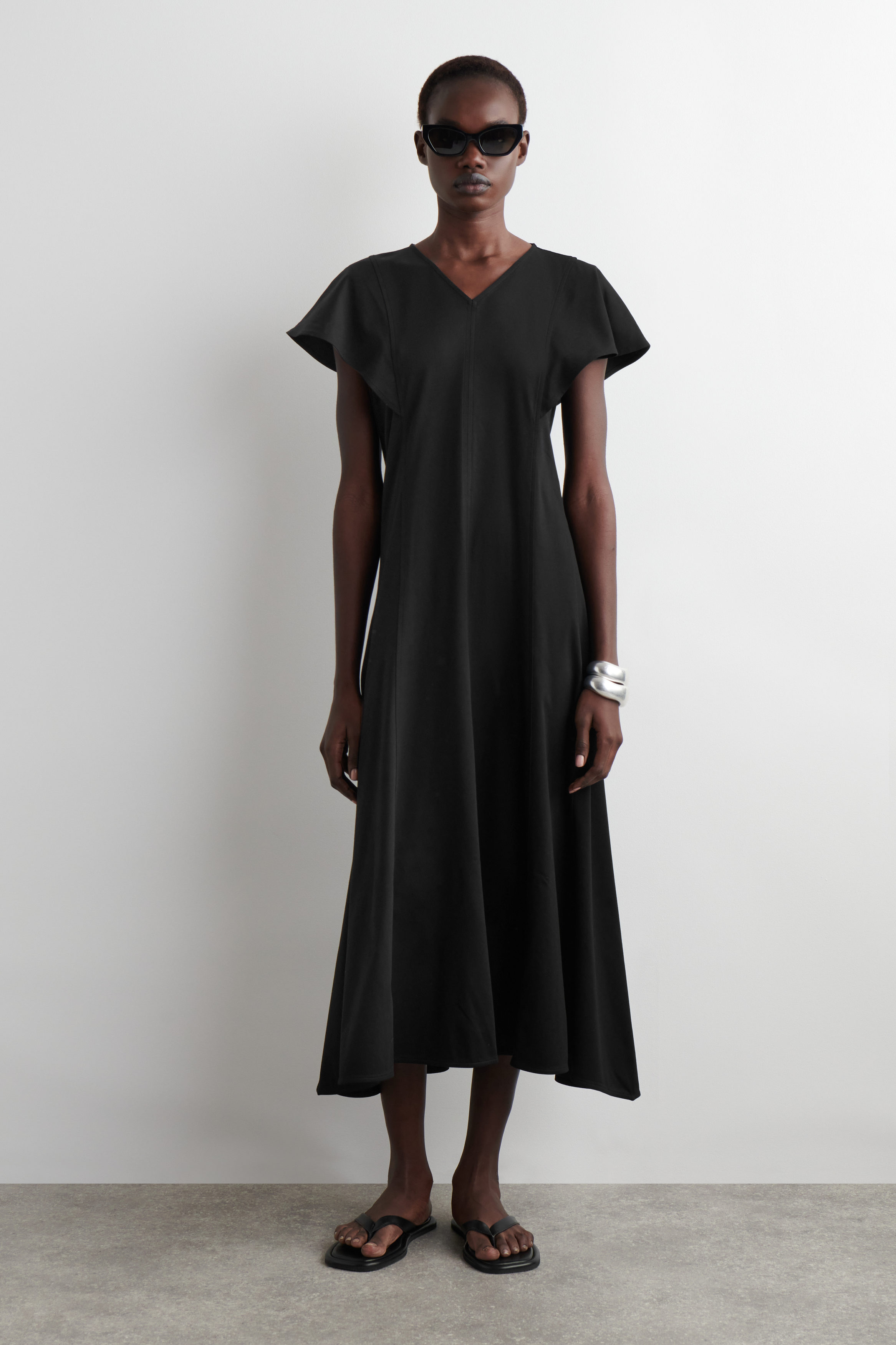 PETAL-SLEEVE COTTON MIDI DRESS