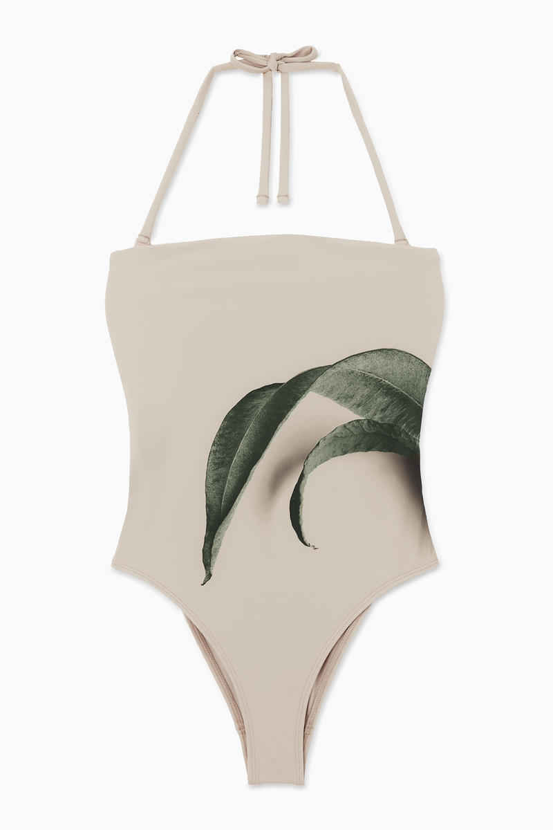 Leaf-Print Bandeau Swimsuit