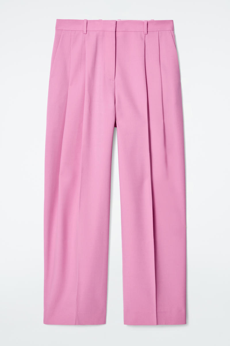 Relaxed Twill Wide-Leg Trousers in Pink